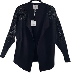 LIV Milano Black Knit Open Cardigan with Sparkling & Embroidered Details S NWT